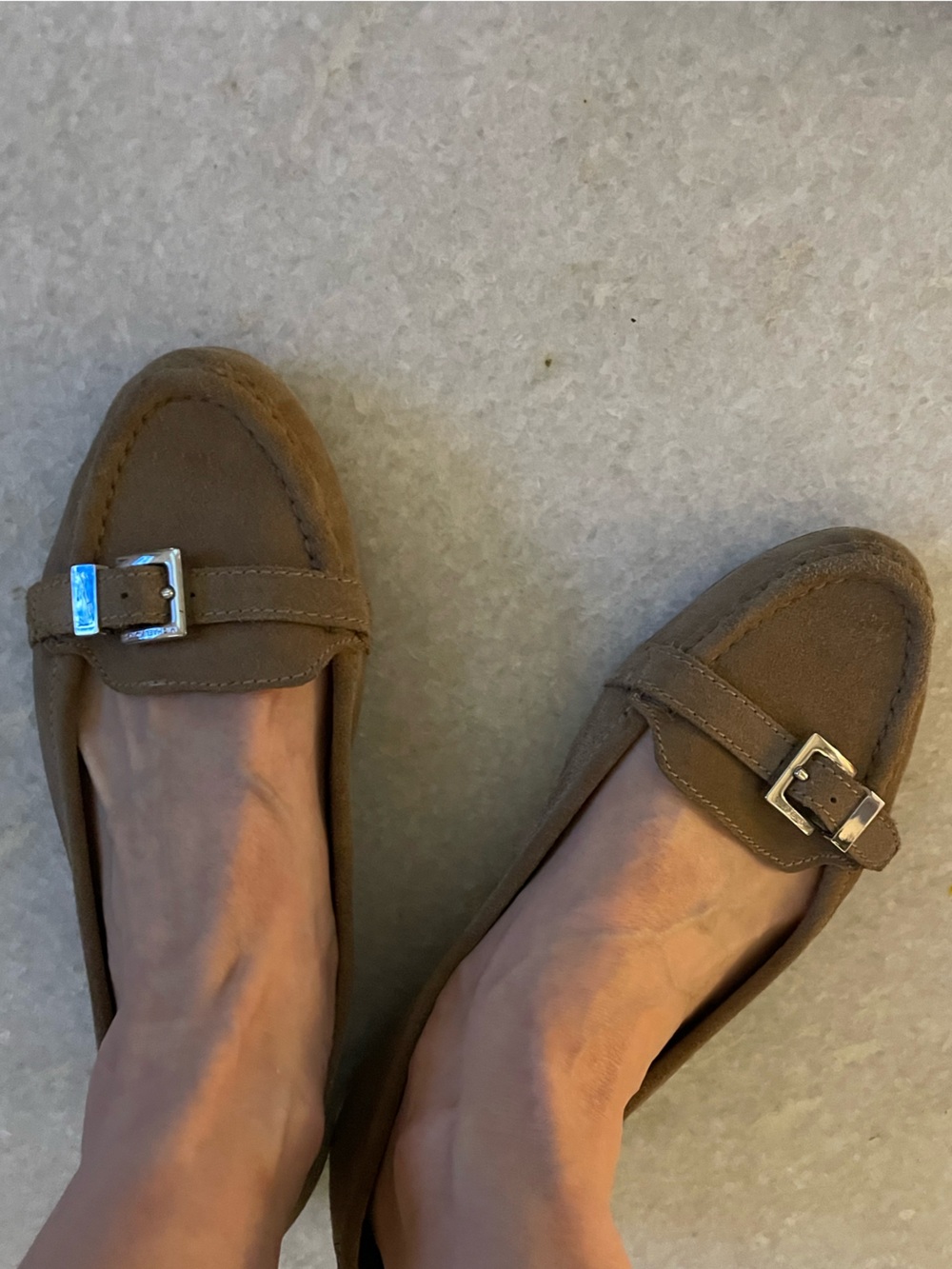 Michael Kors Taupe Suede Loafer with Silver Buckle Accent